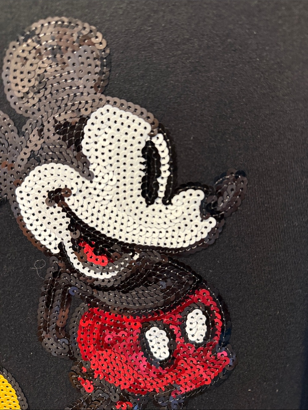 Disney Black Adult Sequin Mickey Mouse Tee with Red and Yellow Accents - Picture 7 of 7